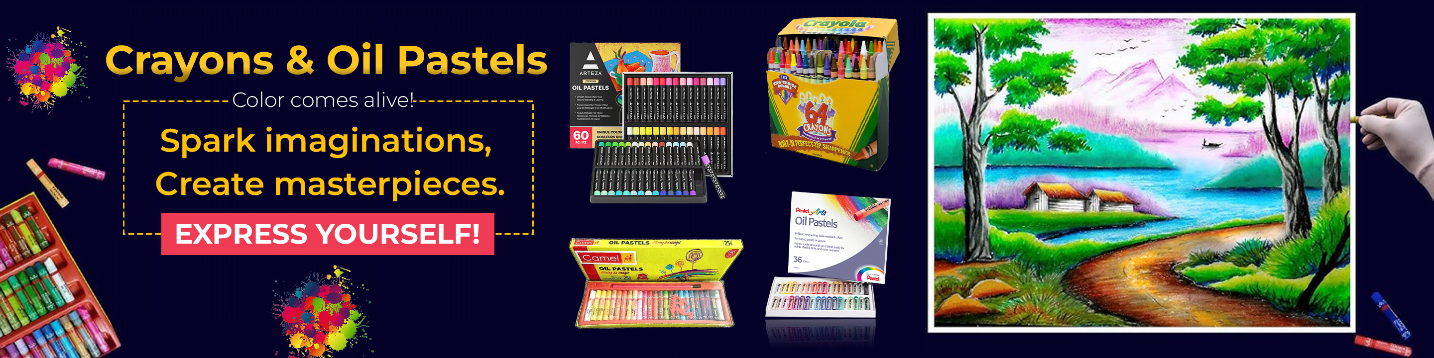 Crayons and oil pastels