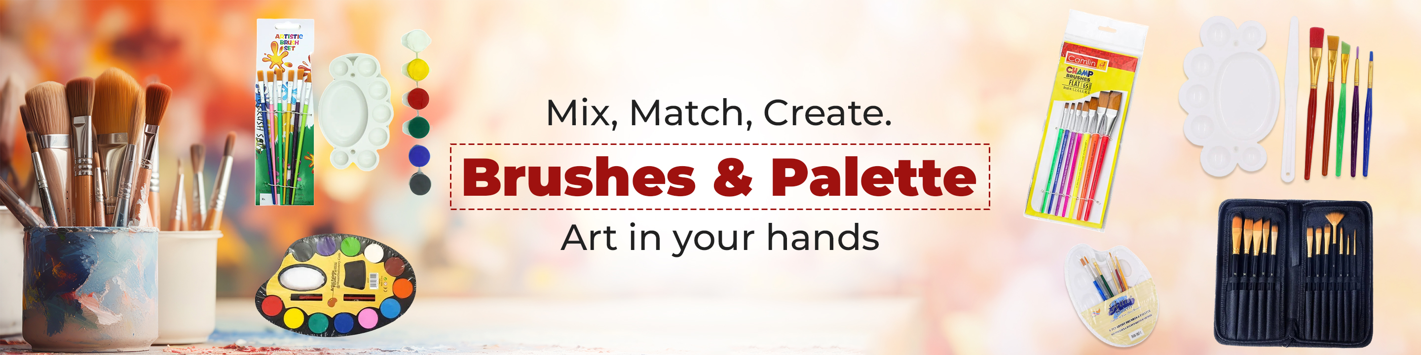 Paint brushes and palette