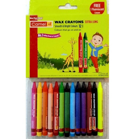 Camel Extra Long Wax Crayons -12S +1 Florescent S free