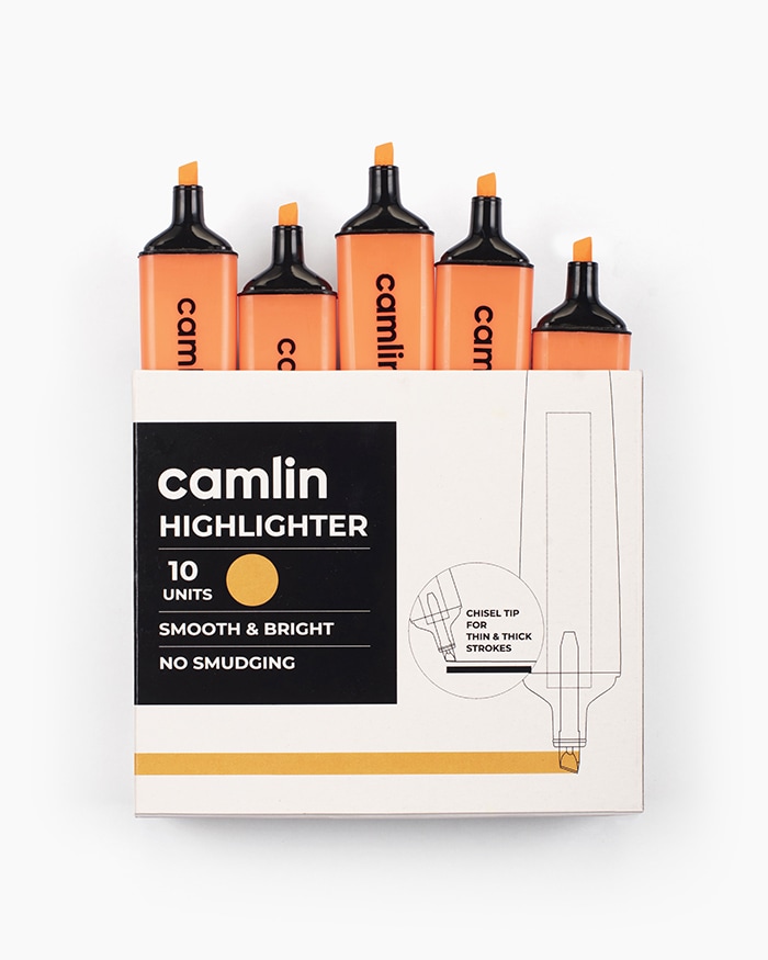 Camlin Highlighters-Carton of 10 highlighters in Orange shade