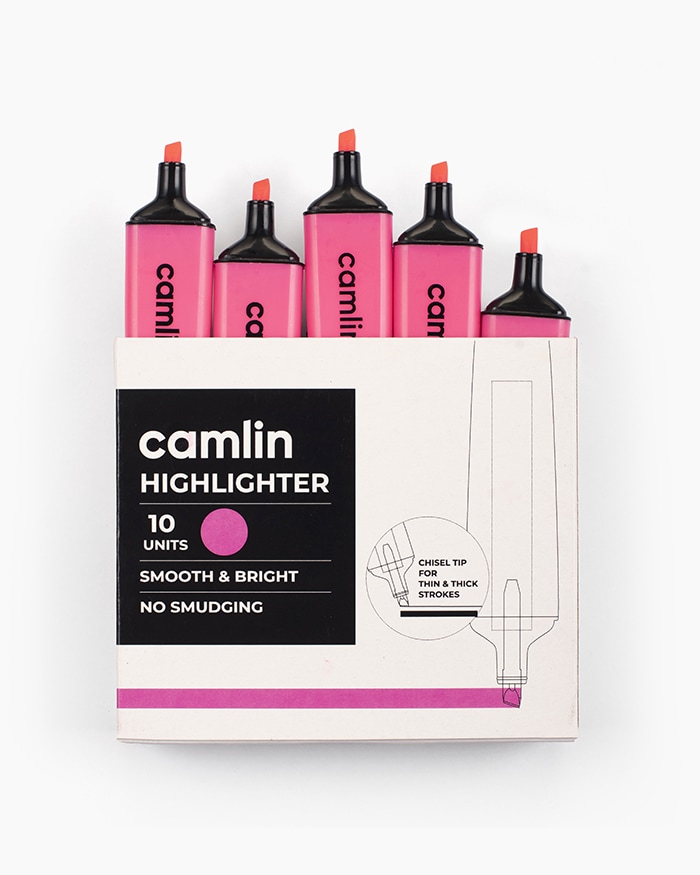 Camlin Highlighters-Carton of 10 highlighters in Pink shade