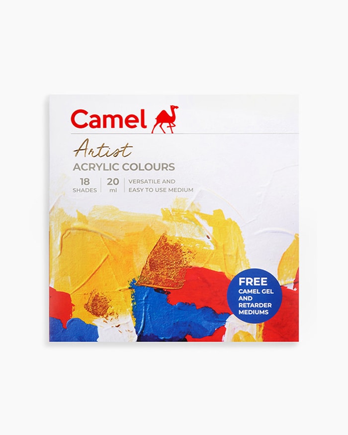 Camel Artist Acrylic Colours-Assorted pack of 18 shades in 20ml with Mediums