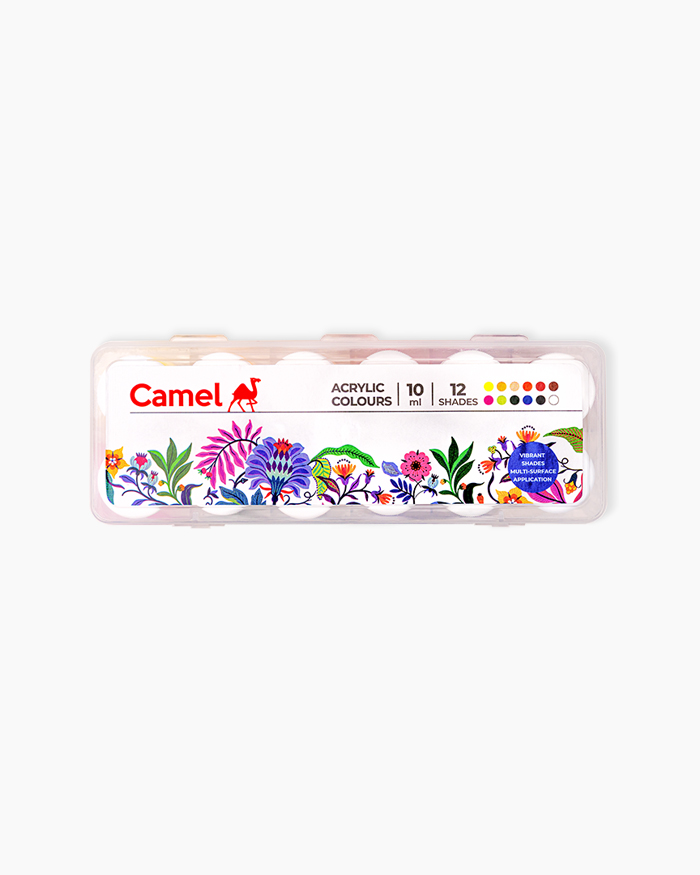 Camel Acrylic Colours-Assorted pack of 12 shades in 10ml