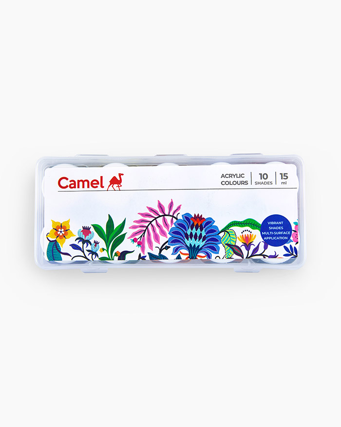 Camel Acrylic Colours-Assorted pack of 10 shades in 15ml,Ultra  range