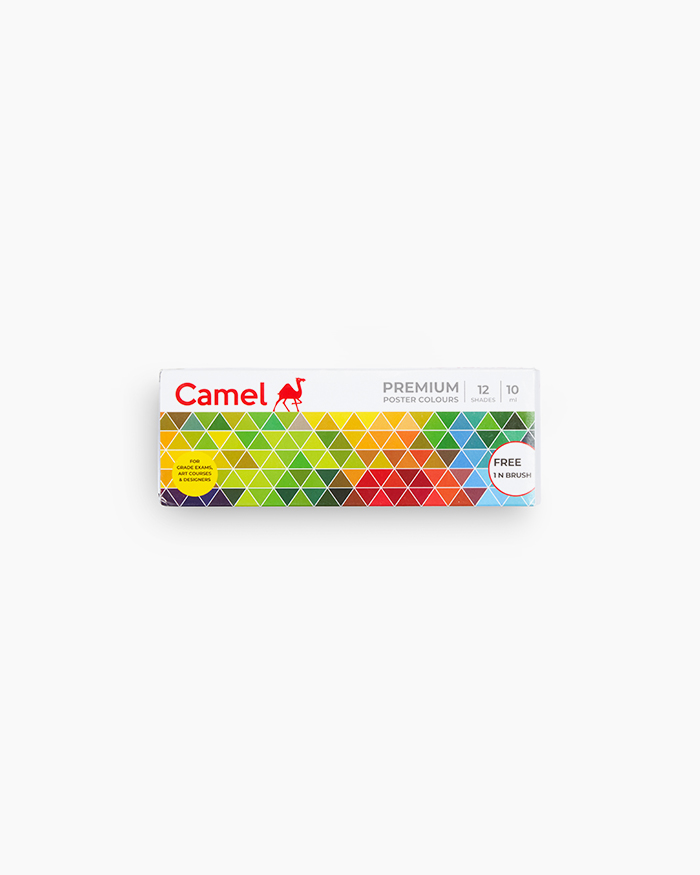 Camel Premium Poster Colours-Assorted pack of 12 shades in 10ml with Brush