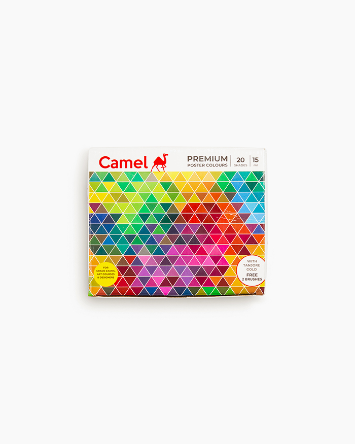 Camel Premium Poster Colours-Assorted pack of 20 shades in 15ml with Brushes