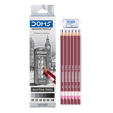 DOMS Drawing Pencil Set of 6 (Grade HB, 2B, 4B, 6B, 8B & 10B)