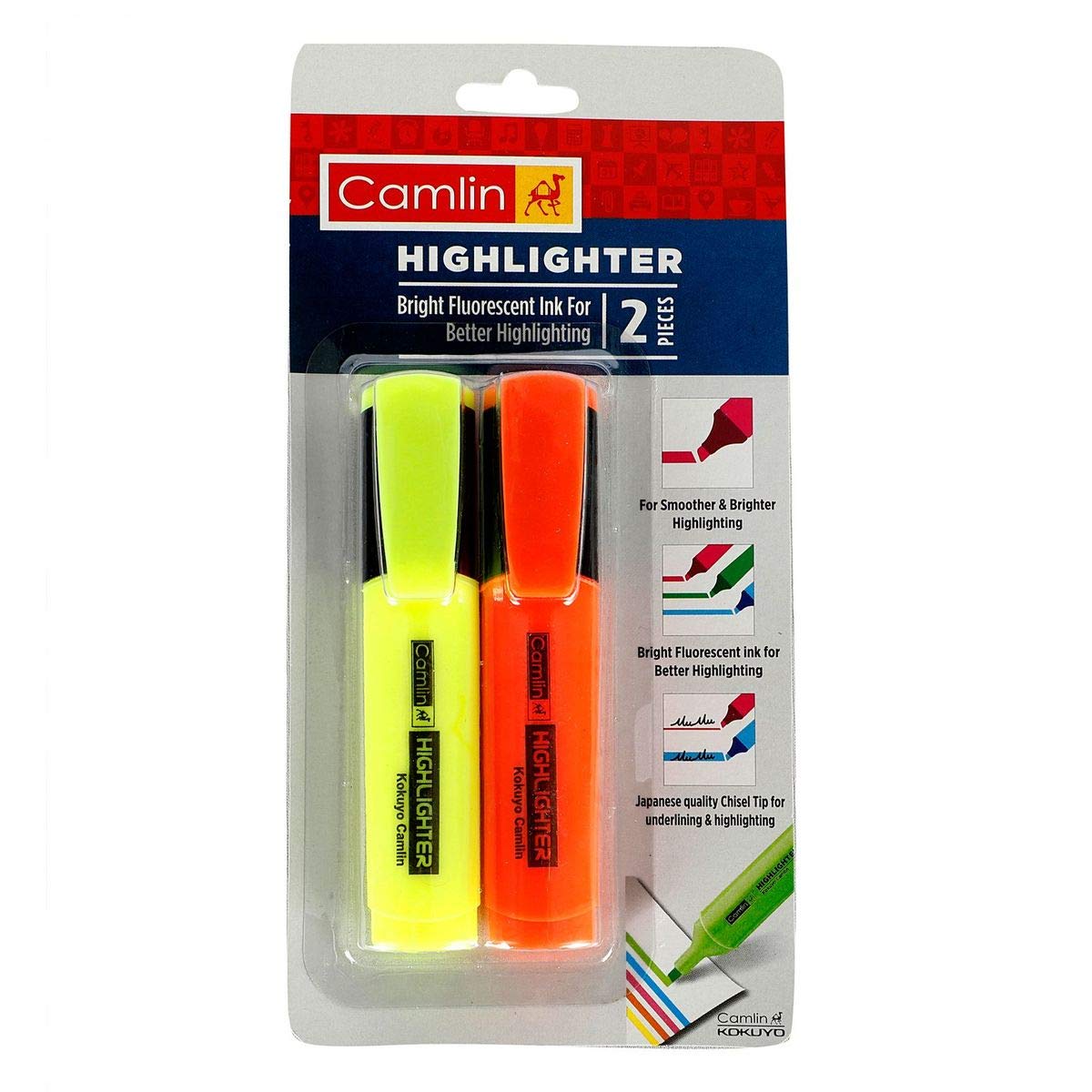 Camlin Highlighters-Assorted blister pack of 2 shades